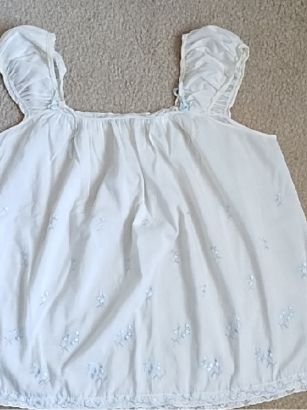 Girls' White Embroidered Cotton Sundress Top
